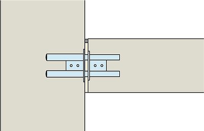 Shear load connector at beam to wall or slab connection